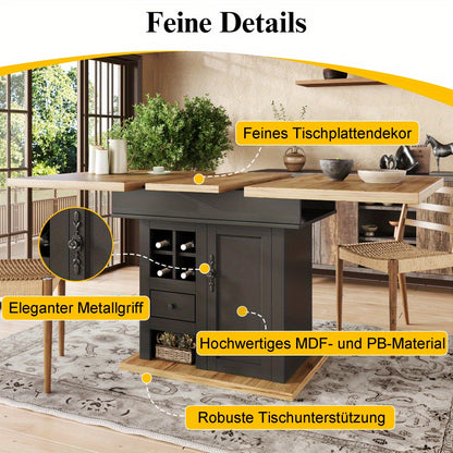 Uitklapbare Eettafel – Uitschuiftafel – Vouwtafel – Keukentafel – Moderne Tafel – Met Wijnrek en Lade – Ruimtebesparend Design – Hoogwaardig MDF en Metaal
