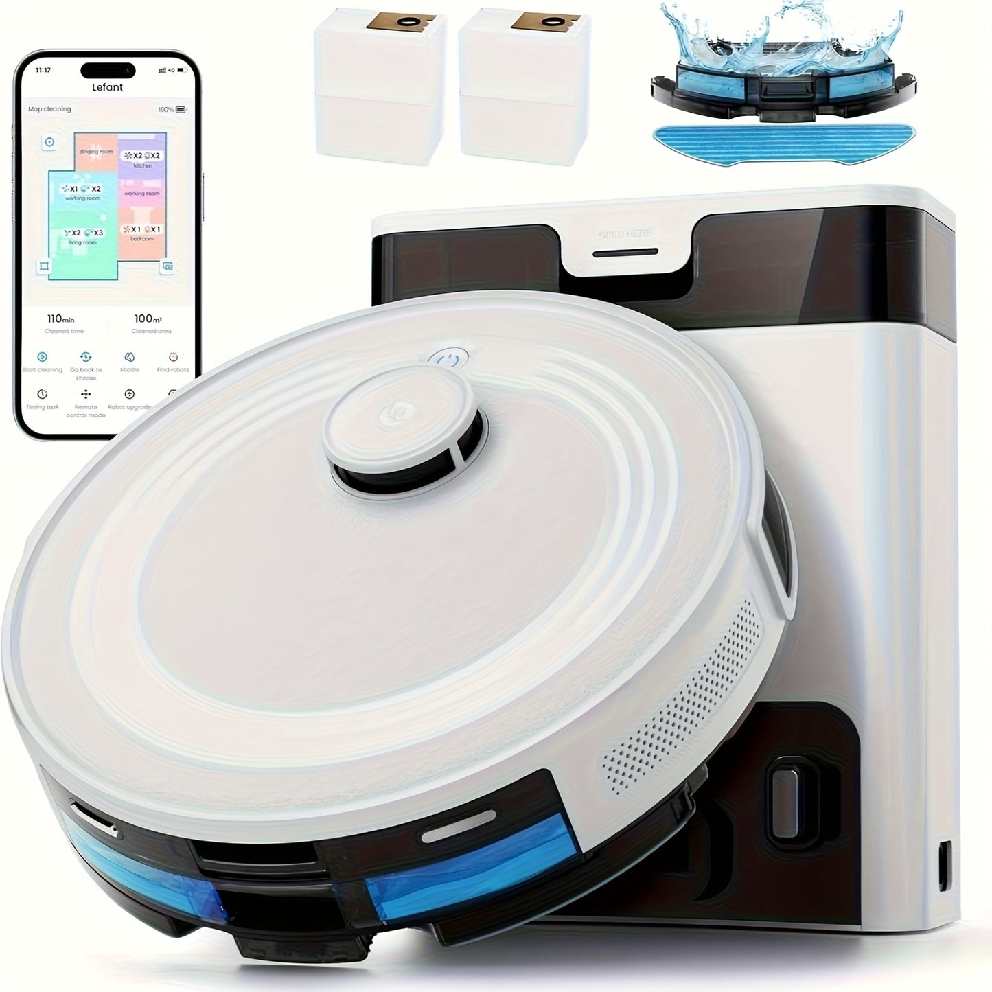 LEFANT M2 Pro Robot Vacuum Cleaner & Mop - 45-Day Auto Cleaning, 190° PSD Obstacle Avoidance, 5500Pa Suction Power, 140 Min Runtime, WiFi/Apple/Alexa App & Alexa Control, Multi-Layer Map Drawing, 2.5H Battery, 50dB Quiet, Mo
