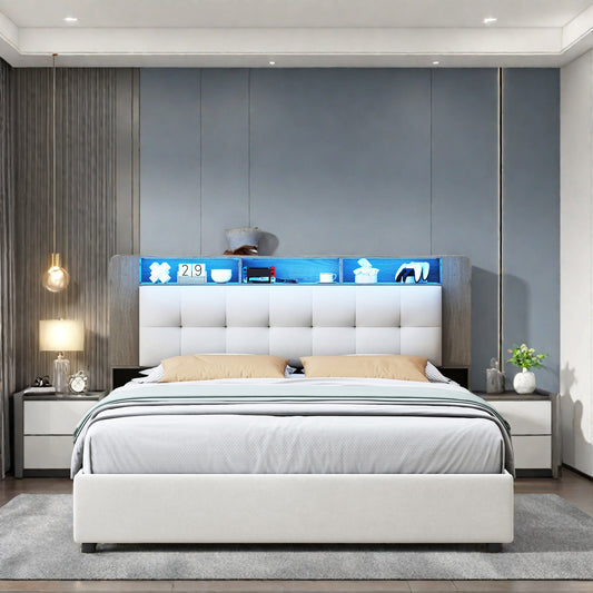 Opbergbed Double Bed – Bed Frame – Boxspring – Bedkast – Slaapbank – 160x200 cm – Verstelbare LED-Verlichting – USB Laadfunctie