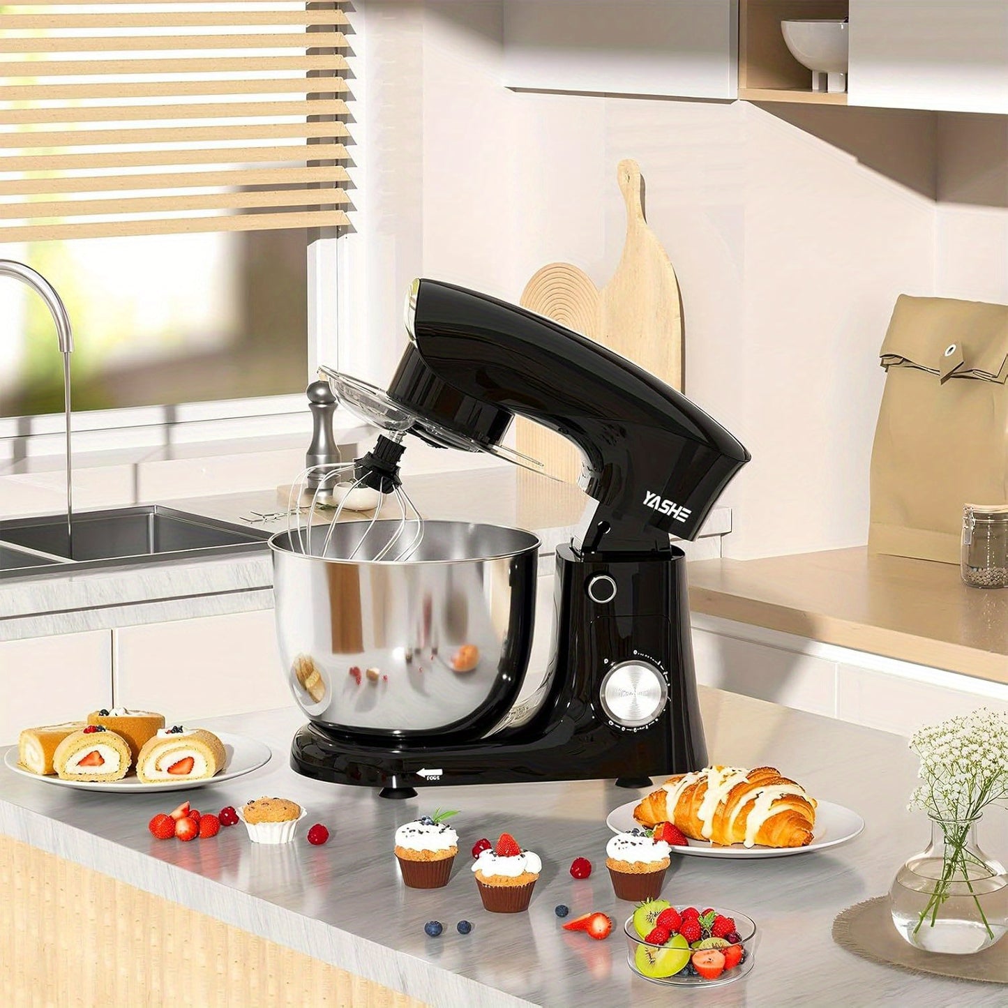 Stand Mixer, 4.5+5.5L Two Stainless Steel Bowls, 10+P Speed 1500W Tilt-Head Food Mixer with Dough Hook, Beater & Whisk