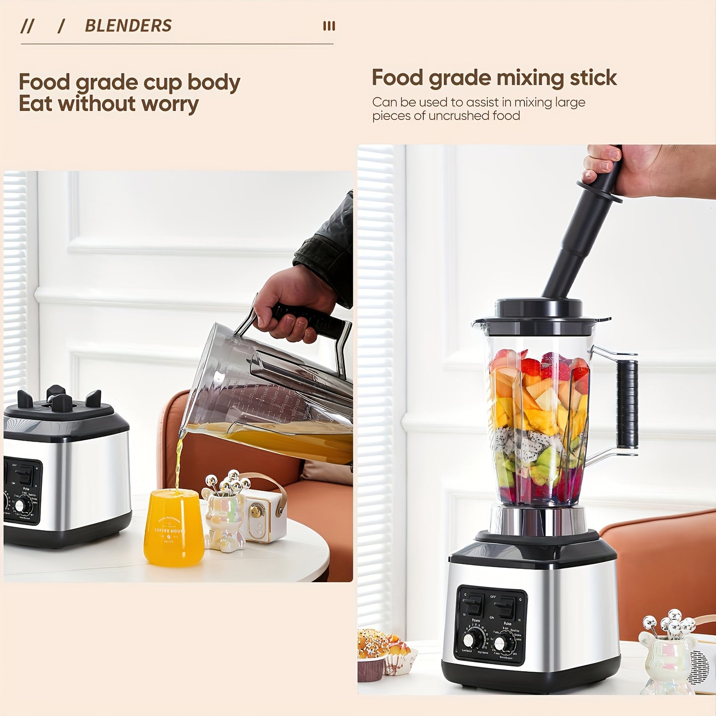 Multifunctionele Keukenmachine – Blender – Food Processor – Sapmaker – IJscrusher – Grote Inhoud 3L+1,5L+0,5L – Krachtige 9500W Motor – Stille Frequentie Technologie