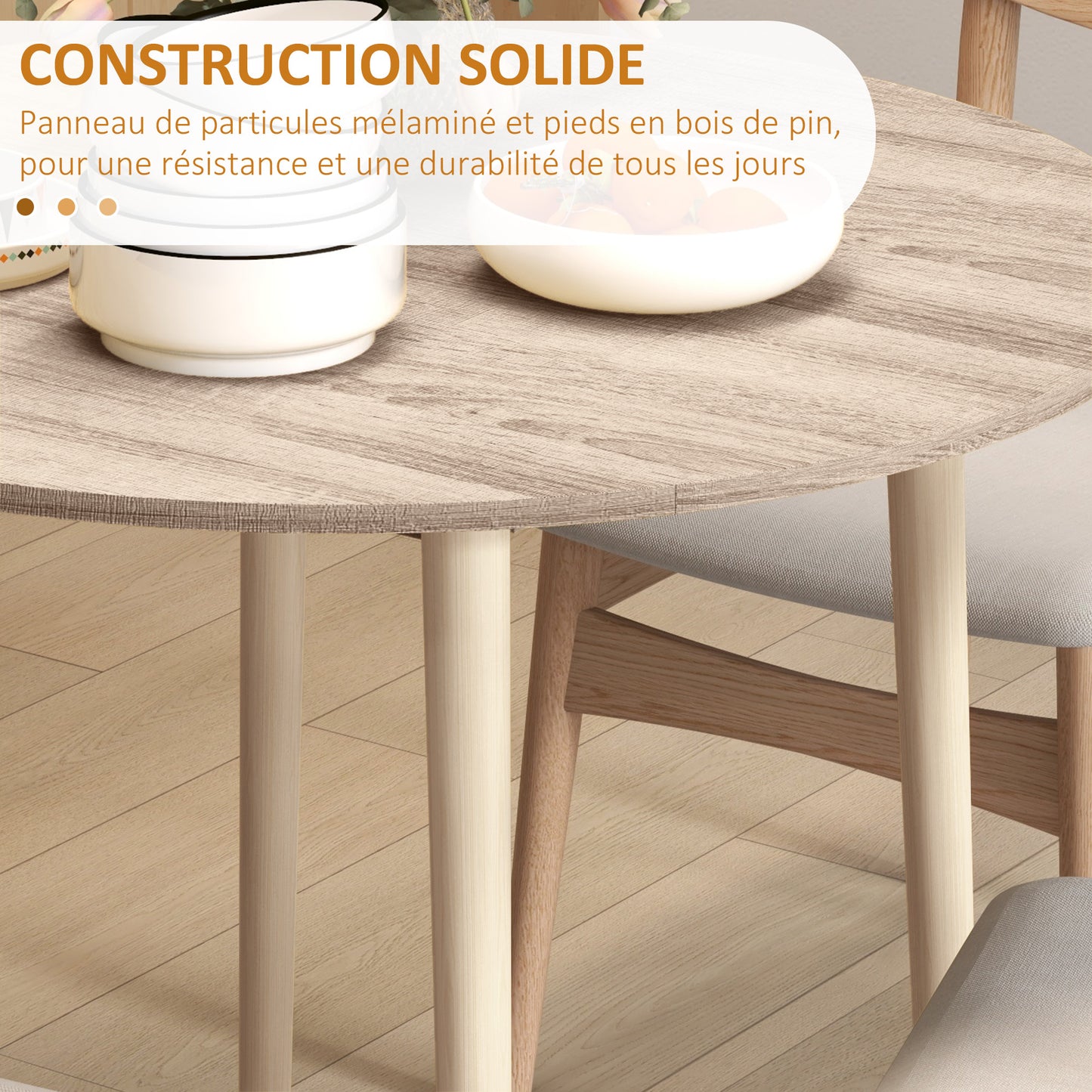 Eettafel – Uitschuifbare Tafel – Klaptafel – Ronde Tafel – Keukentafel – Ruimtebesparend Ontwerp – MDF Met Houten Poot – Ø 89 x 73,5 cm