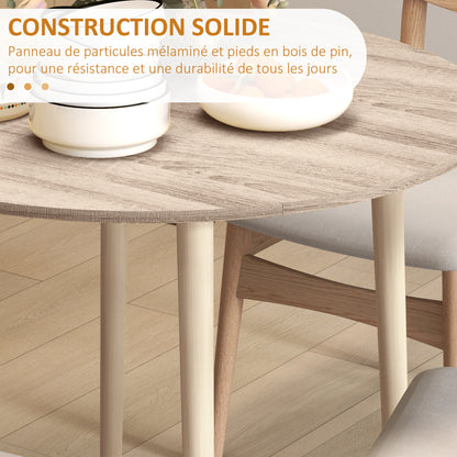 Eettafel – Uitschuifbare Tafel – Klaptafel – Ronde Tafel – Keukentafel – Ruimtebesparend Ontwerp – MDF Met Houten Poot – Ø 89 x 73,5 cm