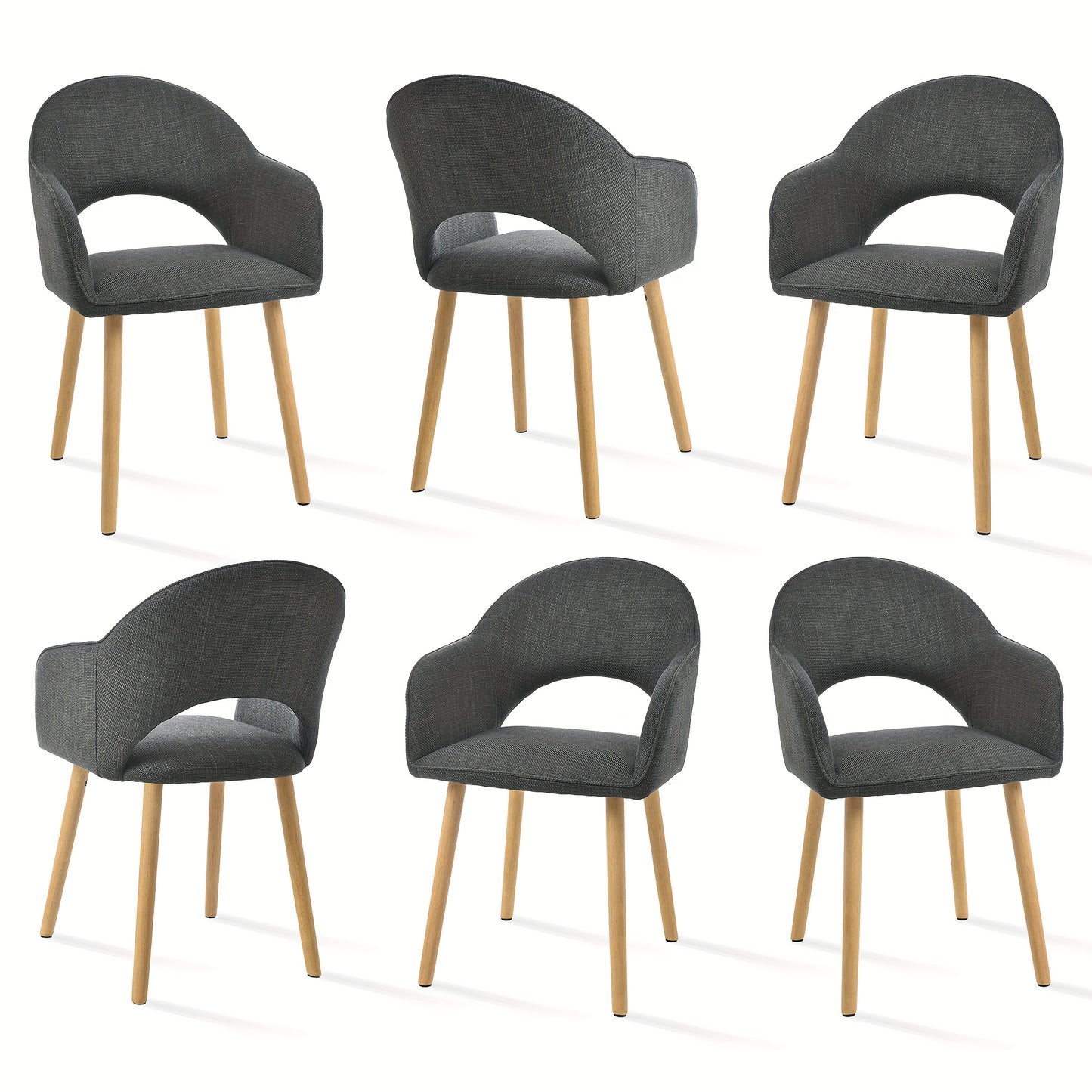 Eetkamerstoelen – Stoelen – Armstoelen – Bureaustoelen – Lounge Stoelen – Halvemaan Vormige Rugleuning – Houten Poten – Zwart Polyester – Set Van 6