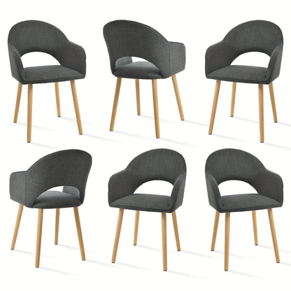 Eetkamerstoelen – Stoelen – Armstoelen – Bureaustoelen – Lounge Stoelen – Halvemaan Vormige Rugleuning – Houten Poten – Zwart Polyester – Set Van 6