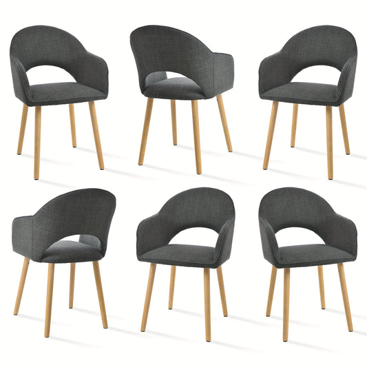 Eetkamerstoelen – Stoelen – Armstoelen – Bureaustoelen – Lounge Stoelen – Halvemaan Vormige Rugleuning – Houten Poten – Zwart Polyester – Set Van 6