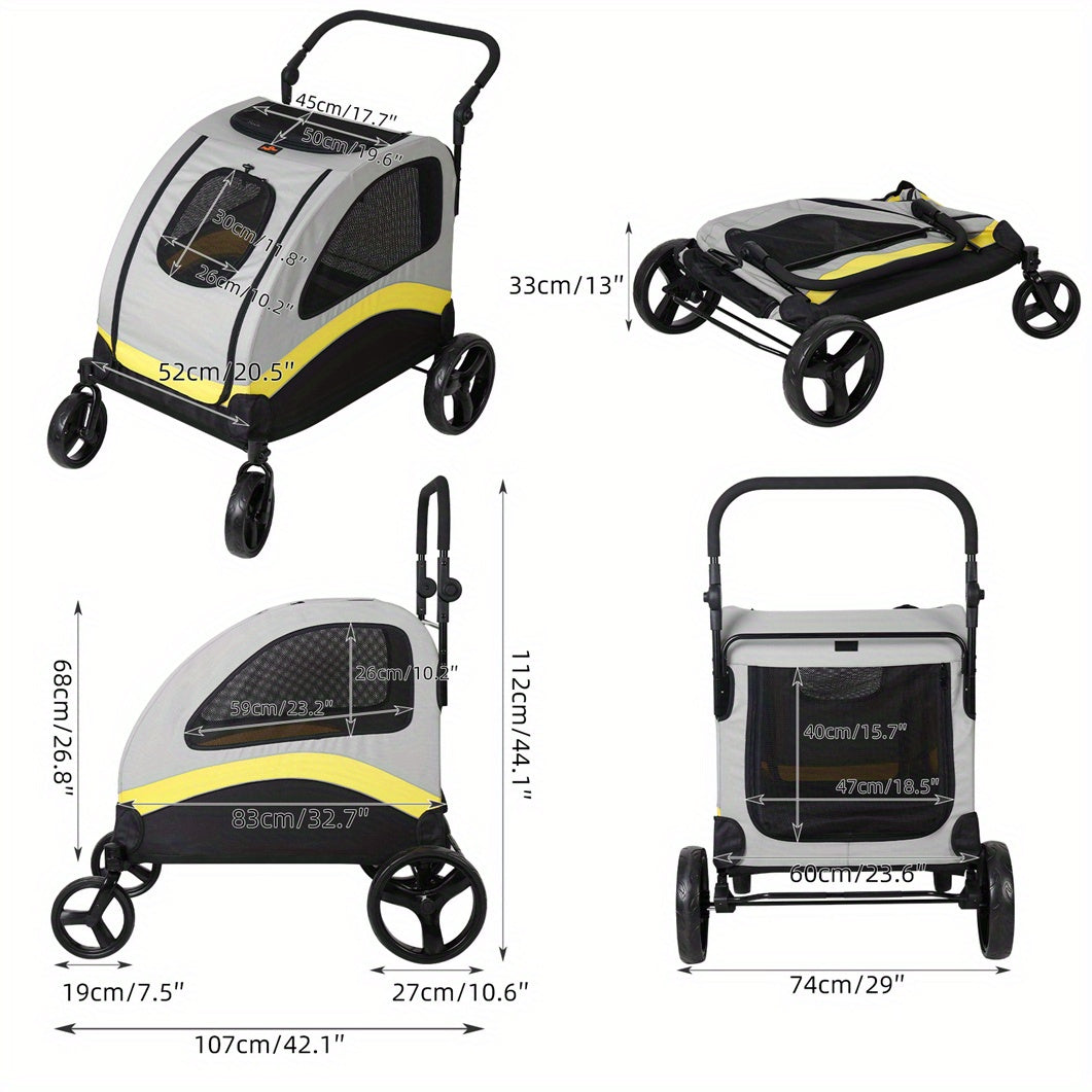 Hondenwagen Compact – Huisdierenwagen – Draagmand – Wandelwagen – Kattenbuggy – Vier Wielen – Opvouwbaar – Veilig Met Remmen