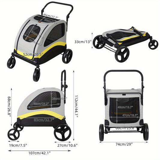 Hondenwagen Compact – Huisdierenwagen – Draagmand – Wandelwagen – Kattenbuggy – Vier Wielen – Opvouwbaar – Veilig Met Remmen