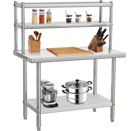 Werktafel RVS – Werkbank – Werktafel Keuken – Werkbank Garage – 99,06 x 60,96 cm – Zwaar Belastbaar Tot 660 kg – Verstelbare Poten & Afneembare Planken