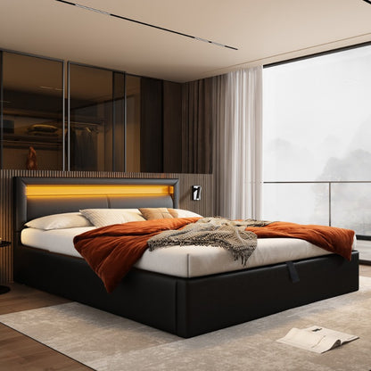 Gestoffeerd Tweepersoonsbed – Opbergbed – Bedframe – Platformbed – Slaapkader – 140x200 cm – Stevig Metaal & Luxe Linnen Hoofdbord