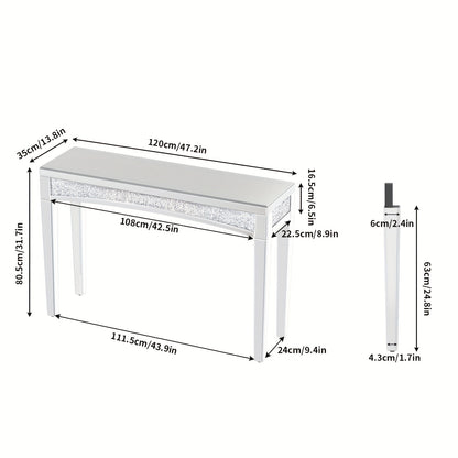 Spiegelconsole – Sidetable – Haltafel – Dressoir – Bijzettafel – 120x80 cm – Zilverplated Glas – Crushed Diamant Accent