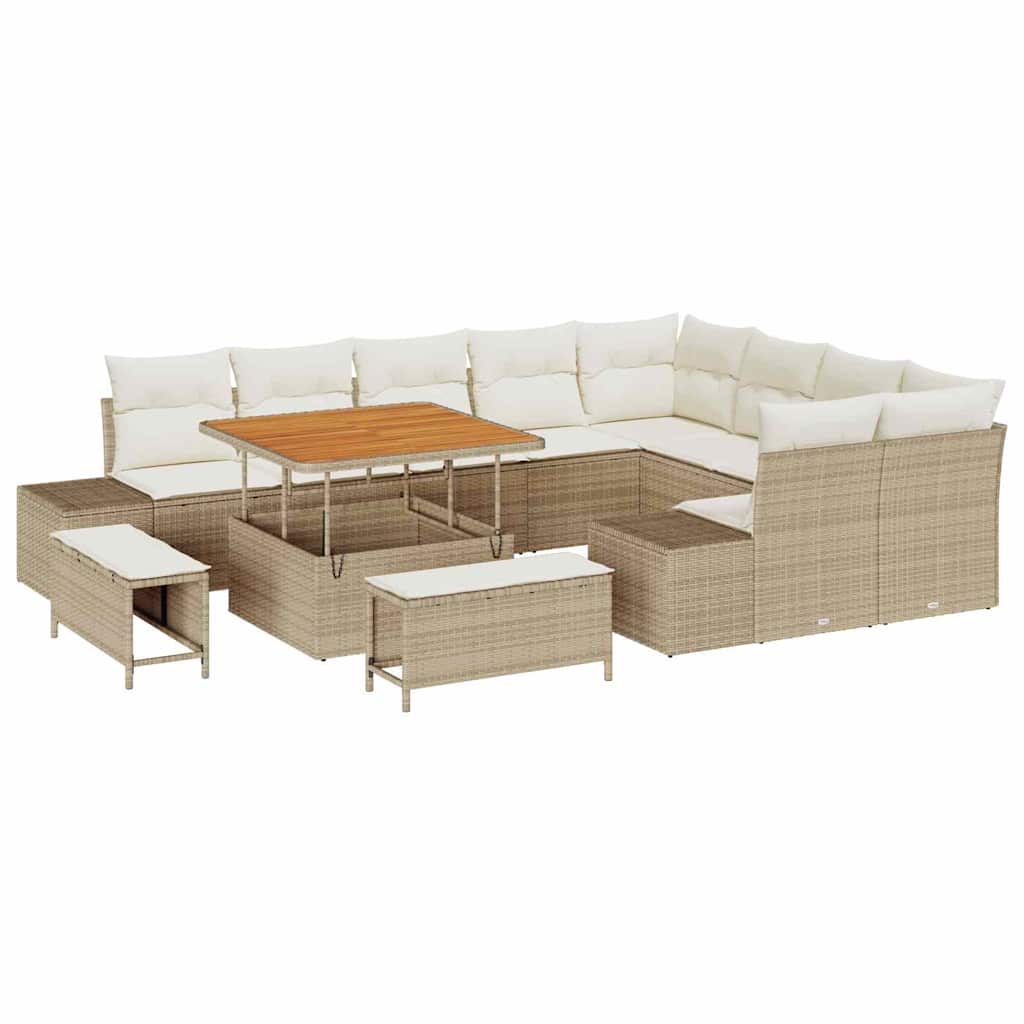 Tuinbank – Buitenbank – Loungeset – Tuinmeubel – Balkonbank – Ruime Zithoek voor 5 Personen – Stijlvol UV-bestendig Rattan Frame – Beige met Crème Kussens
