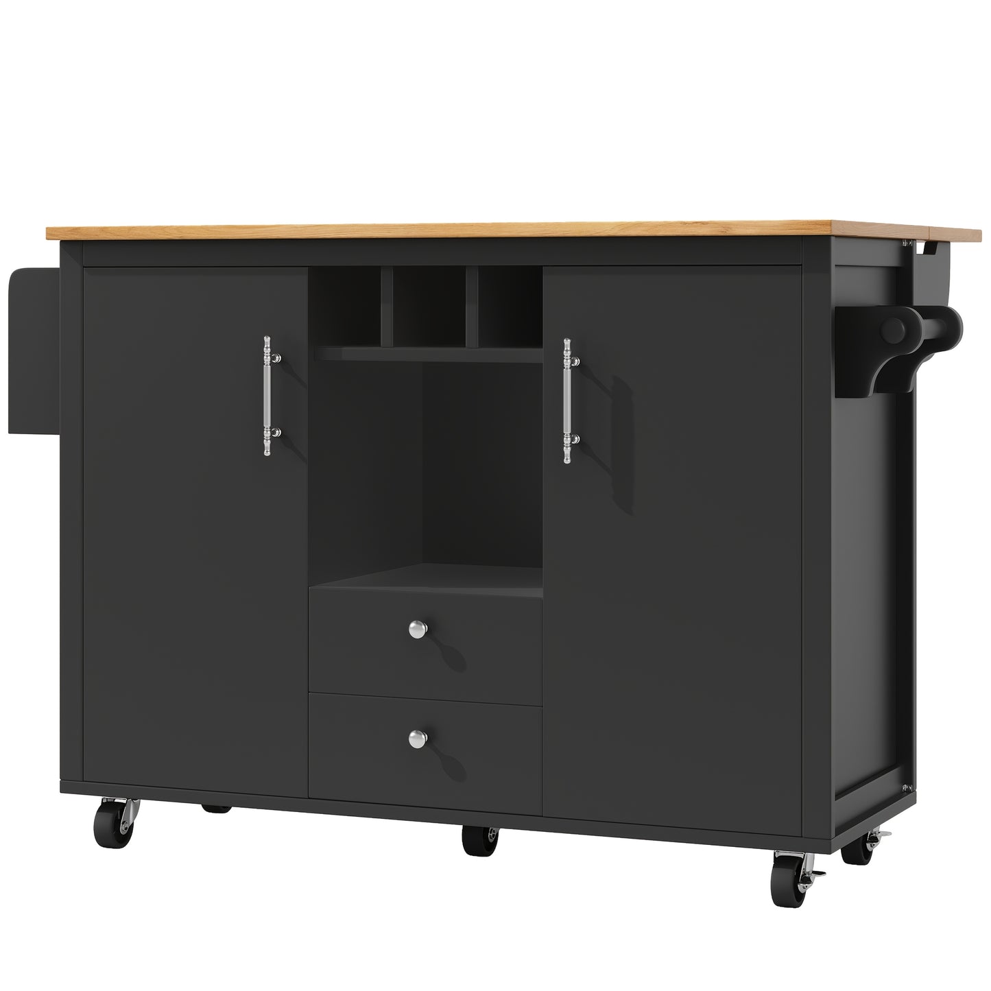 All-in-One Kitchen Island Buffet Cabinet with Folding Worktop, Heavy-Duty Non-Wood Construction, Adjustable Shelves, Wine Rack (Holds 4 Bottles), Door Shelf, Towel Rack - Space-Saving Mobile Kitchen Trolley for Small Kitchens
