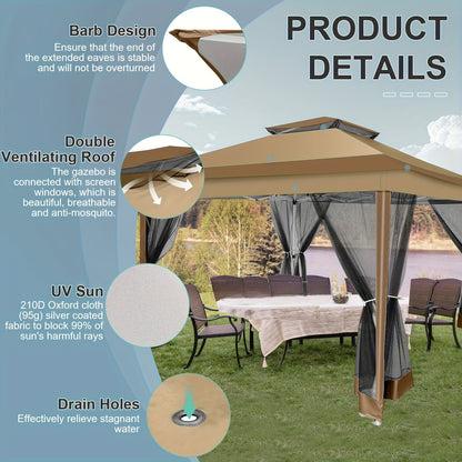 3.6x3.6/12x12ft Instant Pop-Up Tent UPF 50+, Portable Automatic Eaves Gazebo with Mosquito Net & Double Vent Roof - Easy Setup Outdoor Canopy Suitable for Beach, Camping, Patio, Garden (Carrying Bag Included)