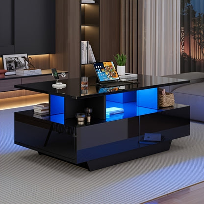 Moderne Salontafel – Bijzettafel – Koffietafel – Tafel Met Laden – Zwarte Hoogglans – 90x55x41 cm – 30 kg Draagvermogen