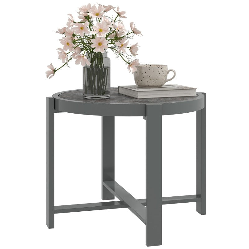 Buitentafel – Bijzettafel – Balkontafel – Koffietafel – Eettafel – Verstelbare Hoogte – Weerbestendig Aluminium met Marmerlook Tafelblad