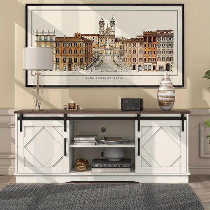 TV Meubel – TV Kast – TV Meubelkast – Entertainmentmeubel – Mediameubel – Grote Schuifdeuren – Stevige Metalen Constructie – 150x41x61 cm – Ruime Opbergruimte – Modern Design