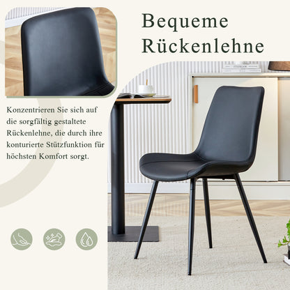 A four-piece modern dining set featuring black upholstery and a metal frame, with generously proportioned seats and backrests. Ideal for dining rooms, home offices and various living areas.