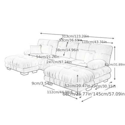 Luxury Oversized U-Shaped Sectional Sofa with Ottoman - Convertible Sofa Bed, Deep Seat Cloud Couch, Space-Saving Corner Suitable for Living Room, Apartment, Guest Room