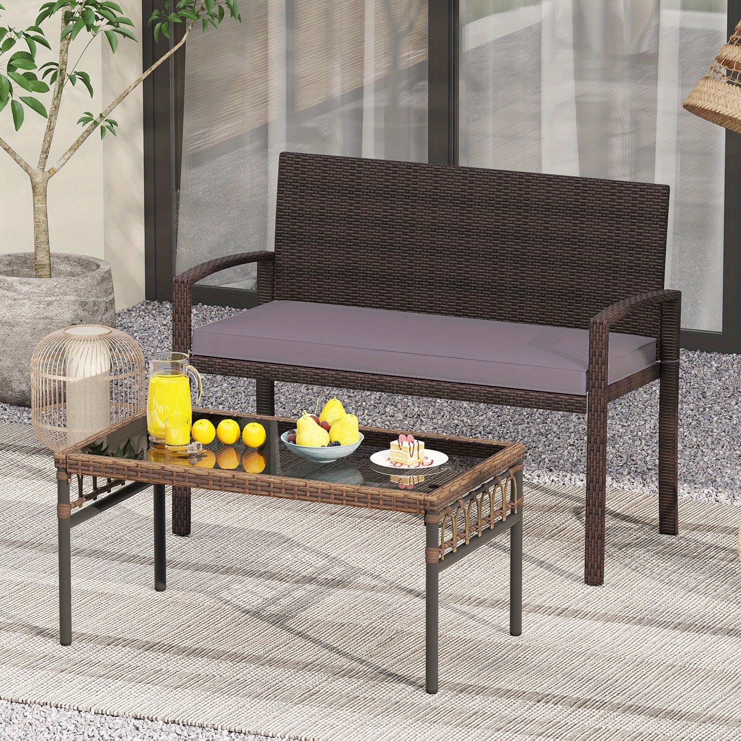Tuinbank – Buitenbank – Buitenmeubel – Loungebank – Zitbank – Wicker – 2-zits – Weerbestendig PE Rattan – Stevig Metalen Frame – Inclusief Afneembare Kussens