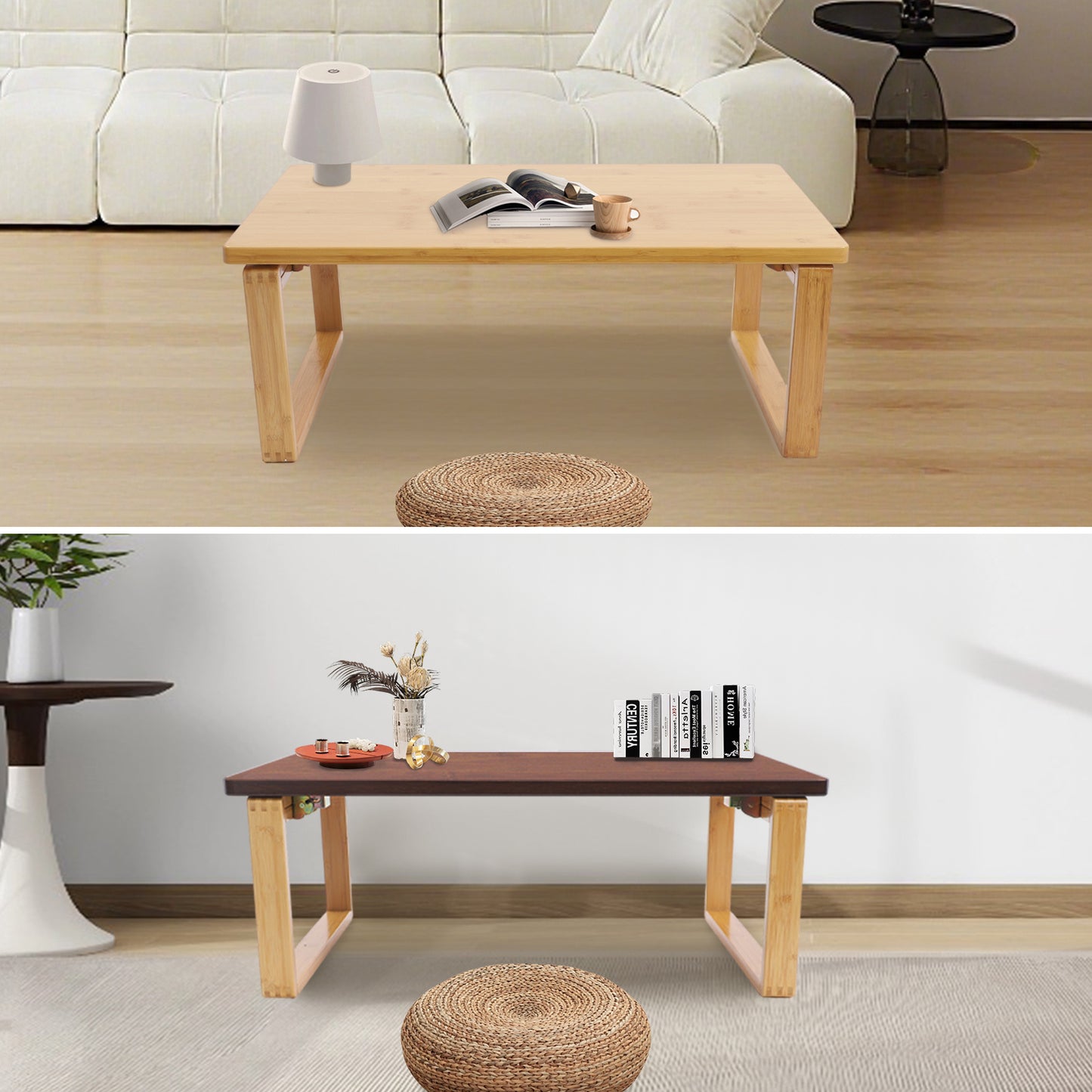 Inklapbaar Bijzettafeltje – Salontafel – Bijzettafel – Theetafel – Schoottafel – Ruimtebesparend – Bamboe Tafelblad & Metalen Onderstel – 80x50x31 cm – Max Belastbaar 75 kg