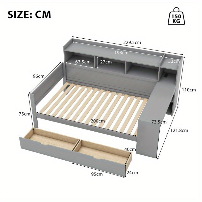 Slaapbank – Uitschuifbed – Daybed – Trundle Bed – Sofa Bed – Metaal – Met Opberglades – 90x200 cm – Ruimtebesparend Design