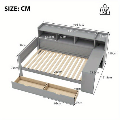 Slaapbank – Uitschuifbed – Daybed – Trundle Bed – Sofa Bed – Metaal – Met Opberglades – 90x200 cm – Ruimtebesparend Design