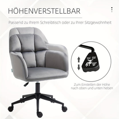 Draaifauteuil – Draaistoel – Bureaustoel – Loungefauteuil – Relaxstoel – Verstelbare Zithoogte – Fluwelen Armleuningen – Grijs – Metaal – Max 120 Kg