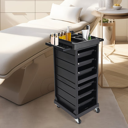 Opbergtrolley – Salonwagen – Beauty Trolley – Kapperswagen – Rollcontainer – Mobiel en Stabiel – 7 Niveaus Opbergruimte – Zwart Kunststof