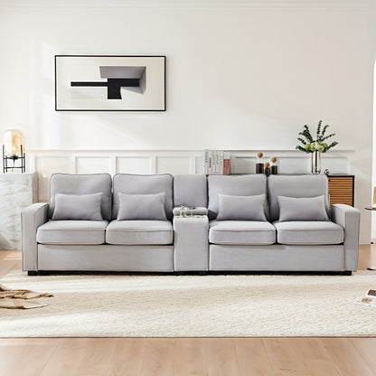 Bankstel – Zithoekbank – Hoekbank – Slaapbank – 4-zitsbank – Grijze Stof – Opbergruimte met Bekerhouders – Comfortabele Zitting