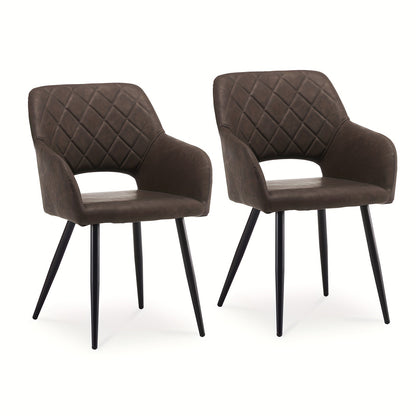 Eetkamerstoel – Stoel – Zithoekstoel – Keukenstoel – Armstoel – Set van 2 Donkerbruin – Memory Foam Zitting – Kunstleren Bekleding – Stevig Metalen Frame