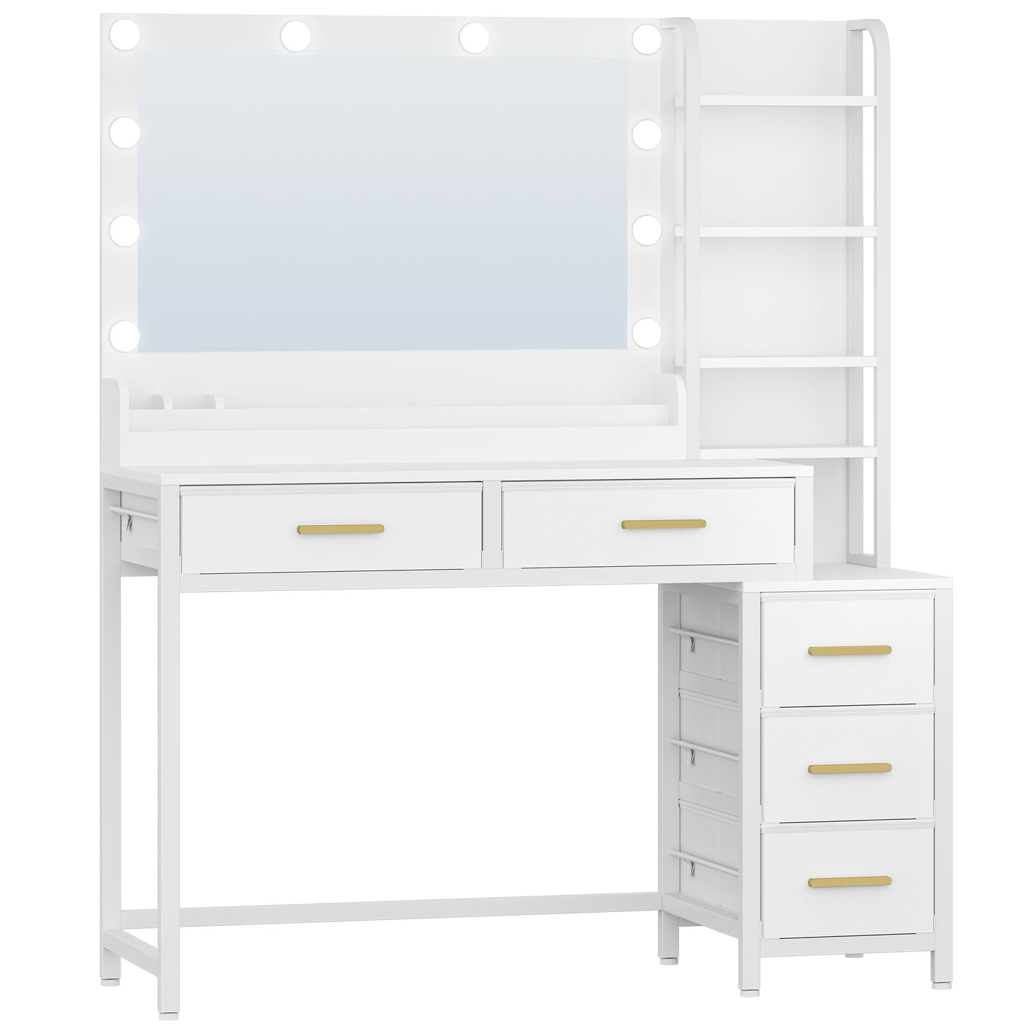 Kaptafel – Make-up Tafel – Dressing Table – Vanity Table – Toilet Tafel – Wit – Grote Spiegel – 5 Lades & 5 Open Vakken – Compact & Functioneel – 40x110x141 cm