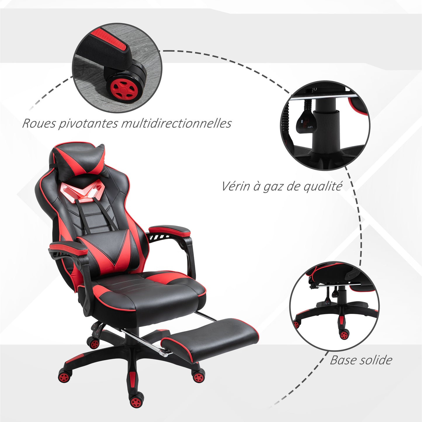 Gamingstoel – Gamestoel – Gaming Chair – Bureaustoel – Game Stoel – Ergonomisch Design – Verstelbare Rugleuning Met Voetsteun – Zwart/Rood