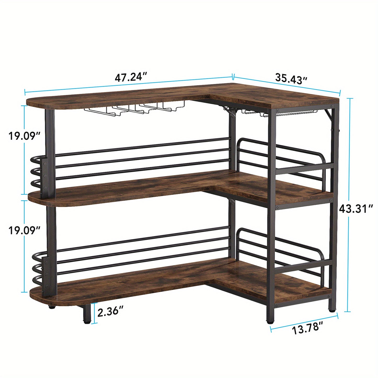 L-vormige Home Bar Cabinet – Hoekbar – Drankkast – Wijnrek – Barmeubel – Ruimtebesparend Hoekontwerp – Stevig Ge-engineerd Hout Met Glasrek