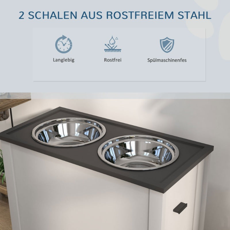 Hondenvoerbak – Voederstation – Drinkbak – Voederschalen – Voerbakhouder – Roestvrij Staal – Opbergruimte 2L – Verhoogd Design – Wit