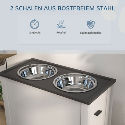 Hondenvoerbak – Voederstation – Drinkbak – Voederschalen – Voerbakhouder – Roestvrij Staal – Opbergruimte 2L – Verhoogd Design – Wit