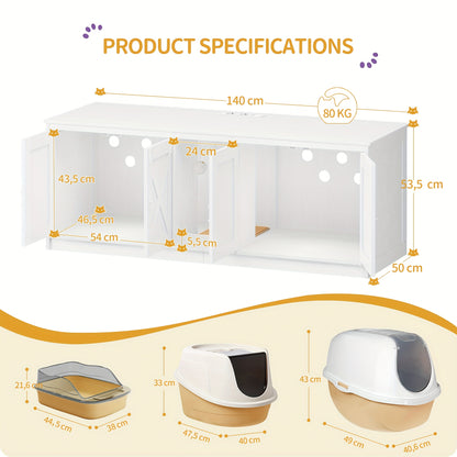 Kattenkast – Kattenhuis – Kattenbak Kast – Kattenmeubel – Kattenhol – 140x50x53,5 cm – Dubbele Ingangen Met USB- en Stroomvoorzieningen