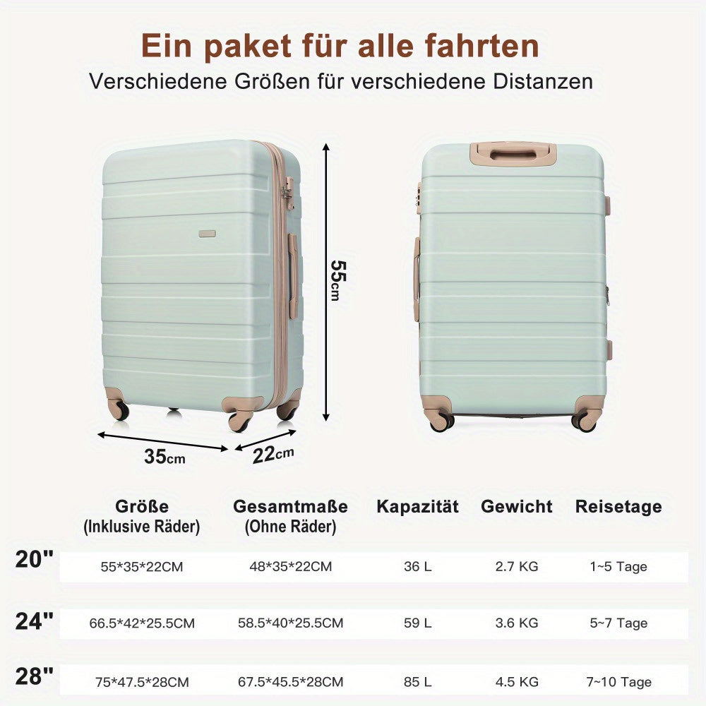 Kofferset – Reiskoffer Set – Hardcase Koffers – Trolley Bagage – Reisbagage – ABS Hard Shell – 360° Swivel Wielen – Combinatie Slot – Lichtgewicht – M, L, XL