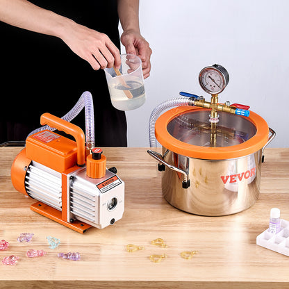 Vacuümpomp – Ontgassingskamer – Vacuum Set – Vacuümkamer – Laboratoriumkamer – Roestvrij Staal – 3,5 CFM Pomp