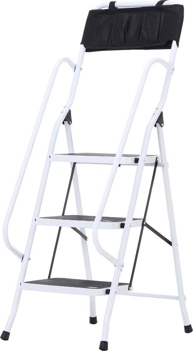 Huishoudtrap - Opvouwbaar - 4 Treden - Antislip - Inclusief Zijleuning