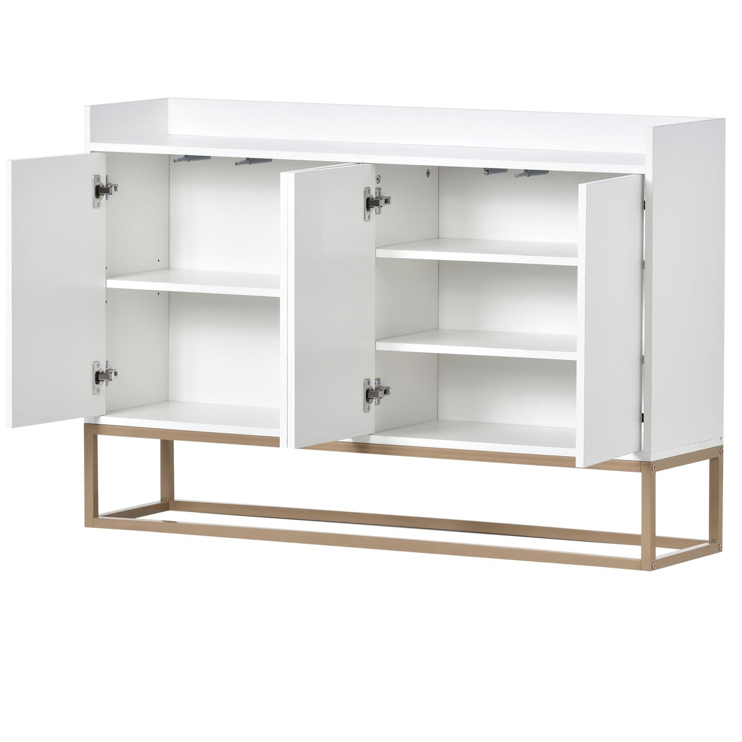 Dressoir – Kast – Sideboard – Buffetkast – Opbergkast – Wit 120x30x80 cm – Metalen Poot – Verstelbare Legplanken