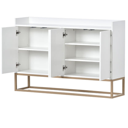 Dressoir – Kast – Sideboard – Buffetkast – Opbergkast – Wit 120x30x80 cm – Metalen Poot – Verstelbare Legplanken