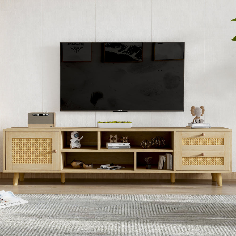 tv-meubel – tv-kast – televisiekast – mediameubel – tv-standaard – extra lang 160 cm – rotan natuurlijk – 2 lades & 1 deur – geschikt voor tv’s tot 70 inch