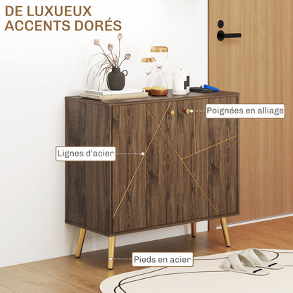 Dressoir – Opbergkast – Woonkamerkast – Buffetkast – Sideboard – Kastanjebruin Met Gouden Stalen Accenten – Verstelbare Planken – Anti-Kantel Systeem