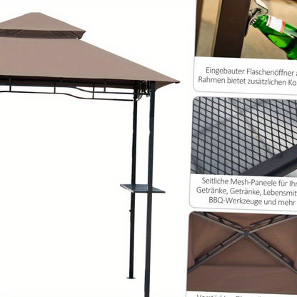 Partytent – Tuinpaviljoen – Paviljoen – Feesttent – Schaduwtent – Brandvertragend Dubbel Dak – 245x148x252 cm – Koffiebruin/Zwart