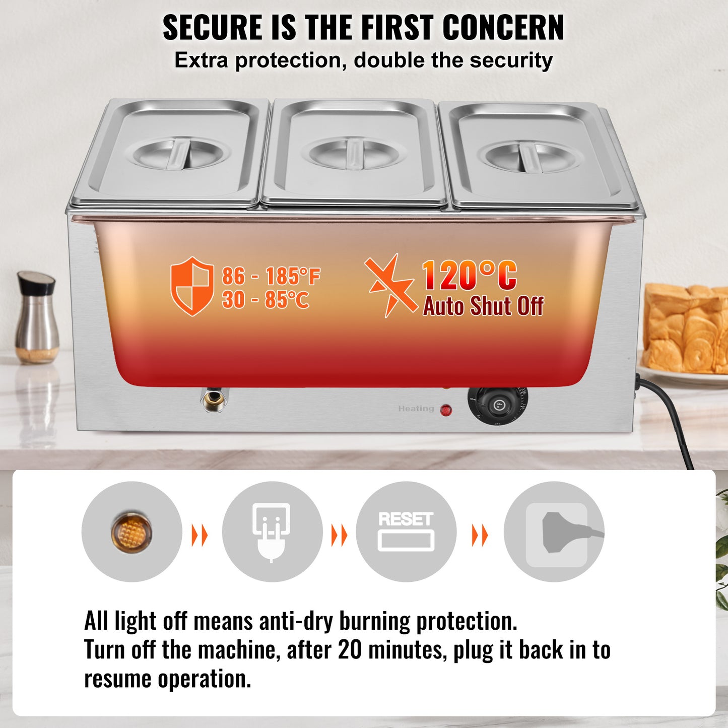 Elektrische Food Warmer – Buffet Warmer – Voedselwarmhouder – Bain Marie – Warmhoudplaat – 16,5L Capaciteit – Roestvrijstalen Behuizing – Verstelbare Temperatuur 30-85°C