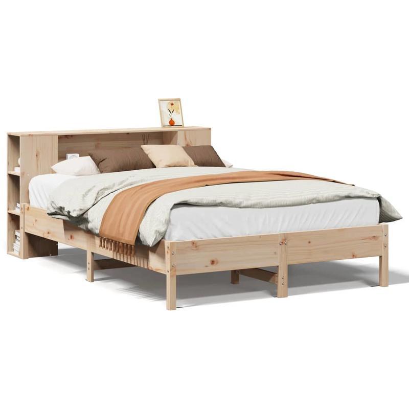 Bedframe – Platformbed – Slaapsysteem – Bedbank – Ledikant – Modern Design – Ingebouwde Boekenkast – Stevig Dennenhout – Eenvoudige Montage