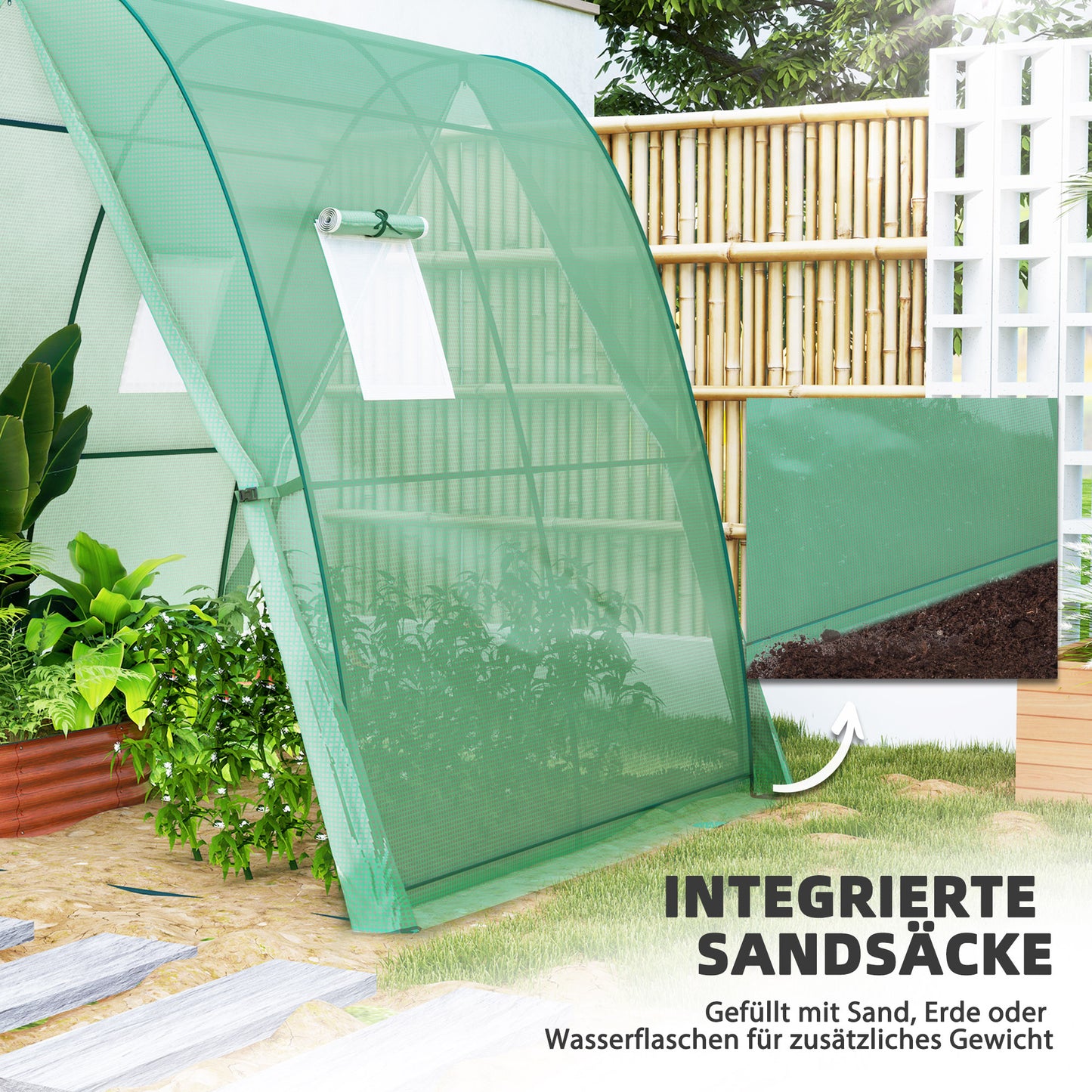 Kas – Kweekkas – Tuinkas – Foliekas – Broeikas – Versterkte Folie – Zijzakken Voor Stabiliteit – 180x180x200 cm – Met Rolluikdeuren en Ventilatieraam