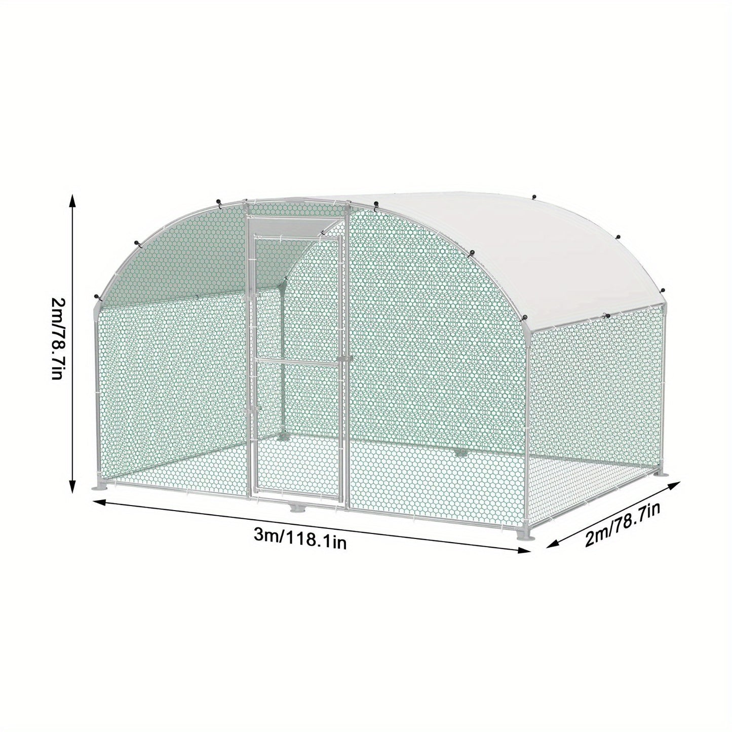 Chicken Coop 300x200x185cm Free-Range Enclosure Cages Small Animal Coop Galvanized Steel Chicken Cage Poultry Coop Aviary with PE Roof Outdoor Enclosure with Lock Poultry Coop, Dome Roof