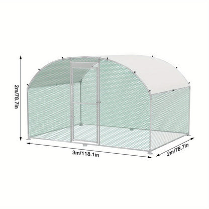 Chicken Coop 300x200x185cm Free-Range Enclosure Cages Small Animal Coop Galvanized Steel Chicken Cage Poultry Coop Aviary with PE Roof Outdoor Enclosure with Lock Poultry Coop, Dome Roof